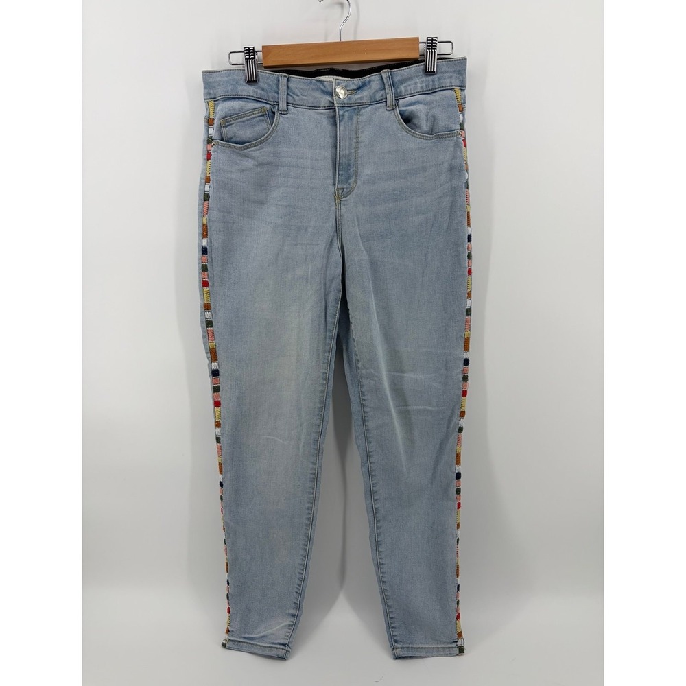 Knox Rose, Mid-Rise, Embroidered, Skinny Jeans, Light Blue, Women's Size 10